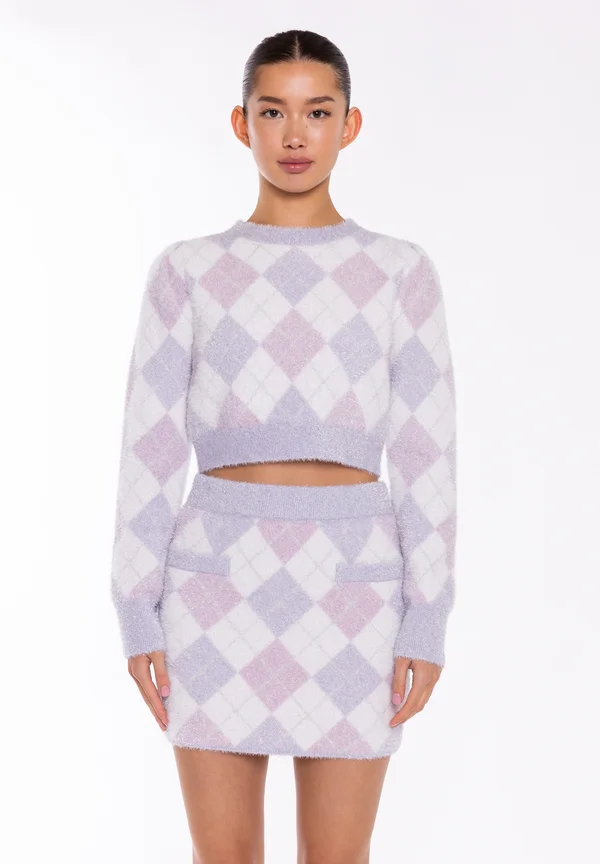 MULTI GLITTER CROP - Strickpullover - lilac metallic argyle