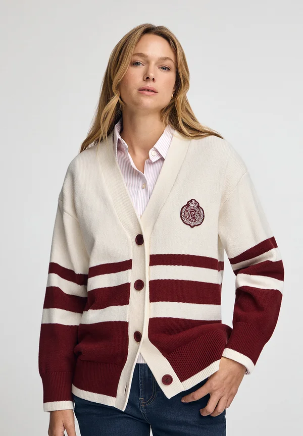 NAUTIC BUTTONED KOR - Strickjacke - garnet