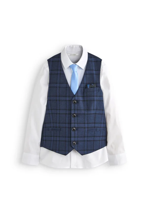 NEXT (12MTHS-16YRS) - Weste - blue check waistcoat, white shirt & tie set