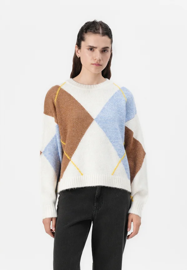 NMARMIE ARGYLE - Strickpullover - cloud dancer/multi coloured