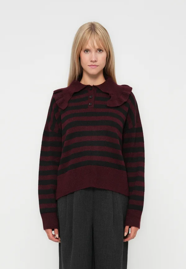 NMBROOKE FRILL COLLAR  - Strickpullover - windsor wine/black