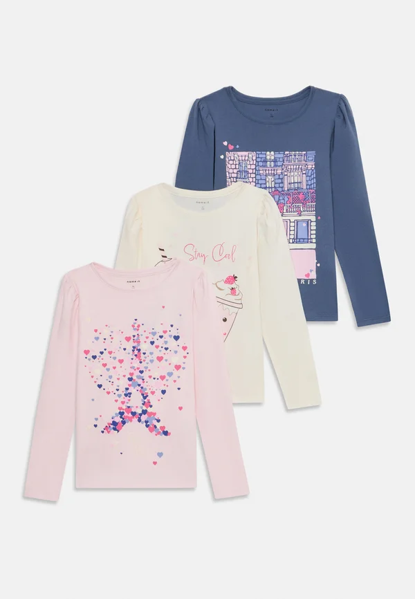 NMFOLLIA 3 PACK - Langarmshirt - coconut milk/vintage indigo/cradle pink