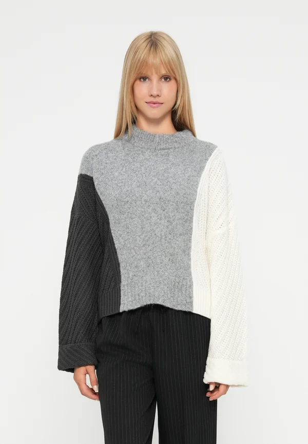 NMPHOENIX HYBRID - Strickpullover - charcoal gray/obsidian/cloud dancer