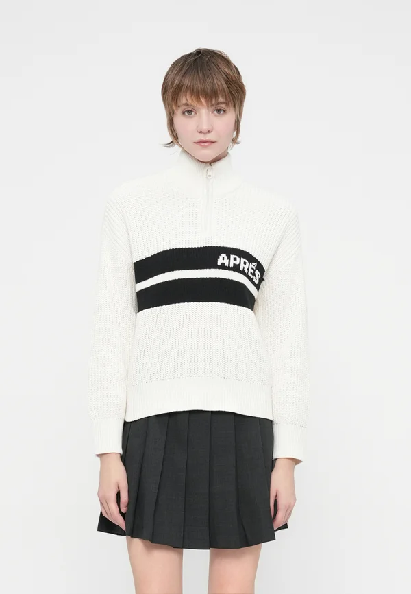 NMSTINA HIGH NECK HALF ZIP - Strickpullover - cloud dancer/black