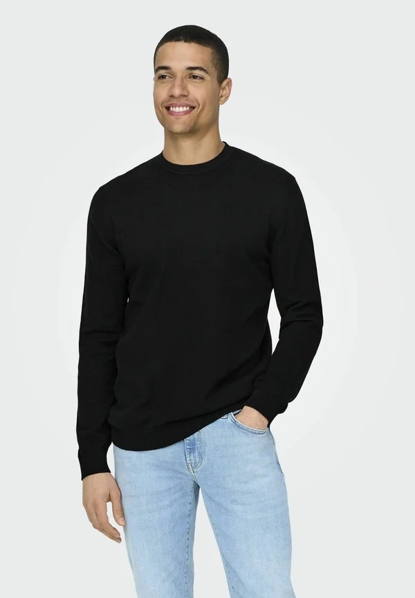 NORMAL GESCHNITTEN RUNDHALSAUSSCHNITT  - Strickpullover - black
