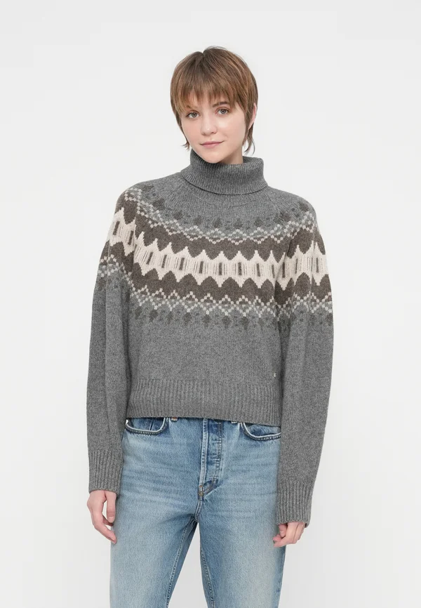 NORWEGER WINTER TURTLE NECK - Strickpullover - grey melange/silver coloured/white/wood