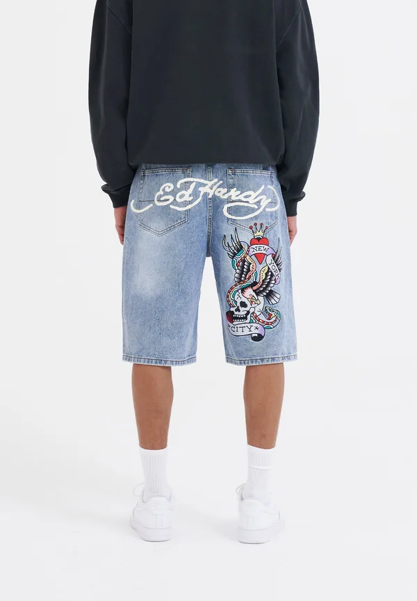 NYC SKULL - Jeans Shorts - bleach