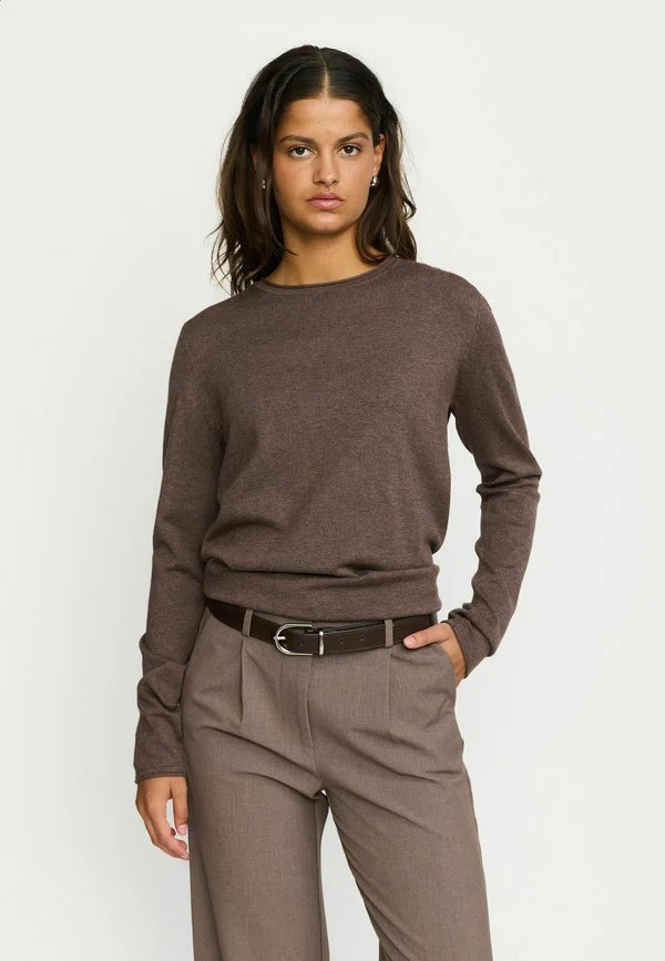O-NECK ROLL EDGE - Strickpullover - coffee quartz melange