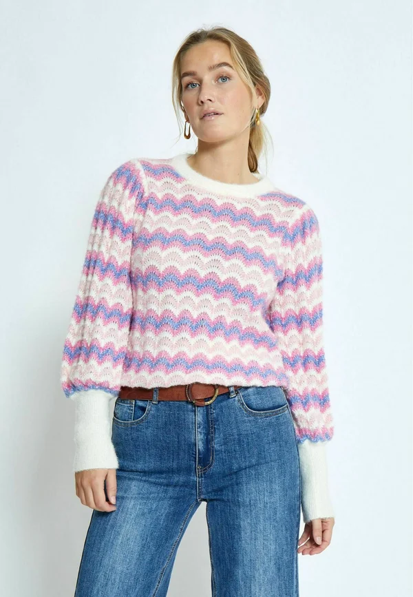O-NECK - Strickpullover - s peony pink stripe
