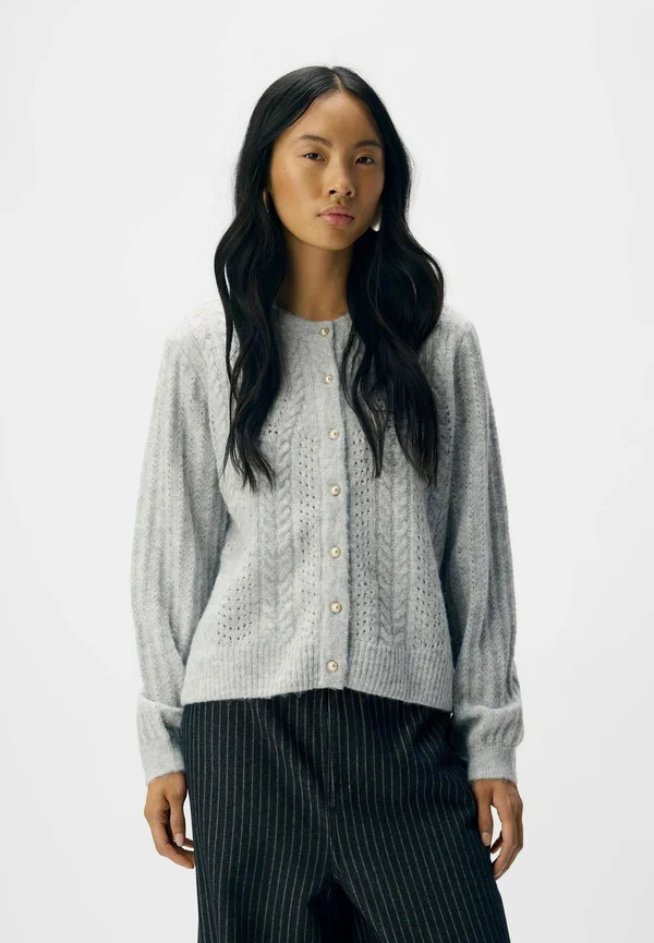 OBJFLORA - Strickjacke - light grey melange