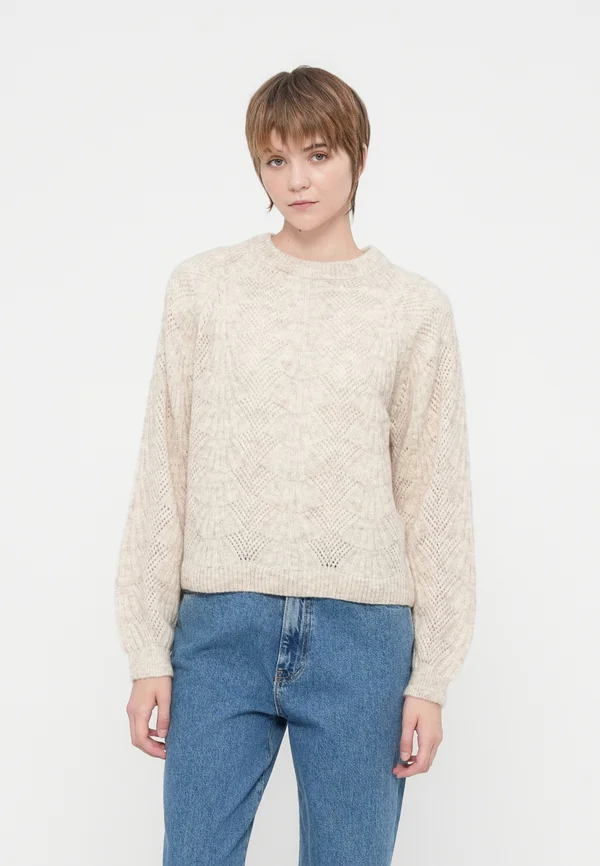 OBJFLORA - Strickpullover - white sand detail:melange