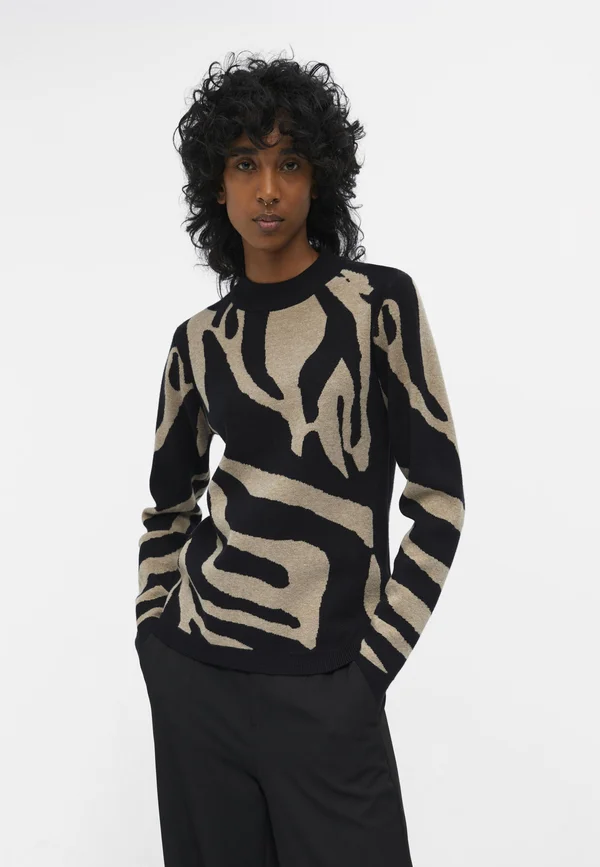 OBJRAY  - Strickpullover - blackaop:dark earth big animal jaquard aop