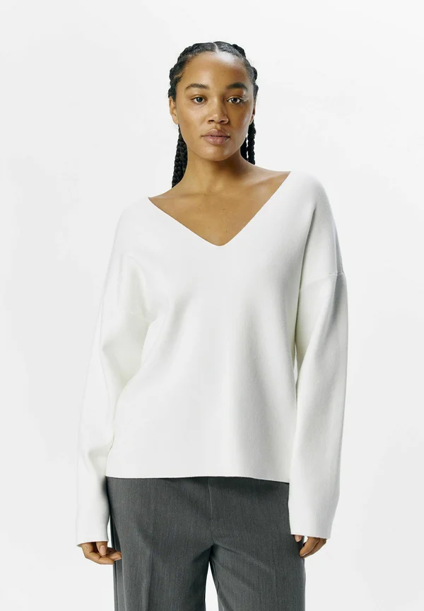 OBJREYNARD V-NECK PULLOVER AW FAIR - Strickpullover - cloud dancer