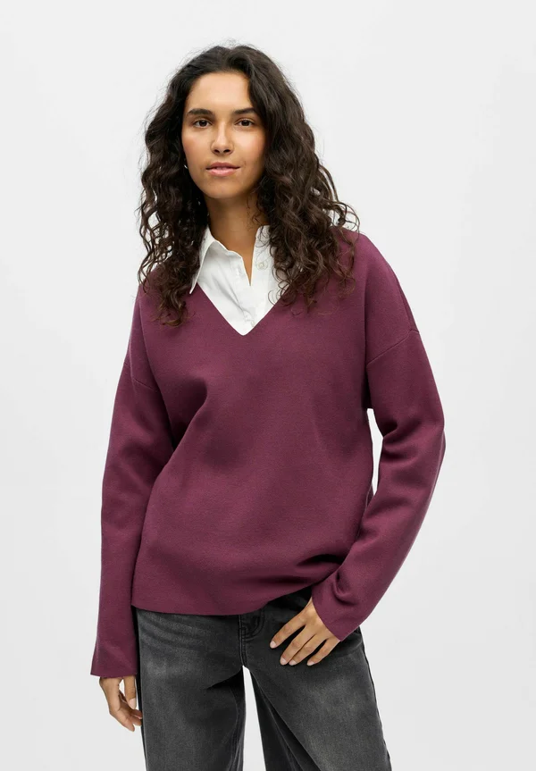 OBJREYNARD V-NECK PULLOVER AW FAIR - Strickpullover - mauve wine