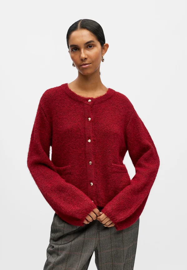 OBJSAGGIA CARDIGAN - Strickjacke - karanda red detail:melange