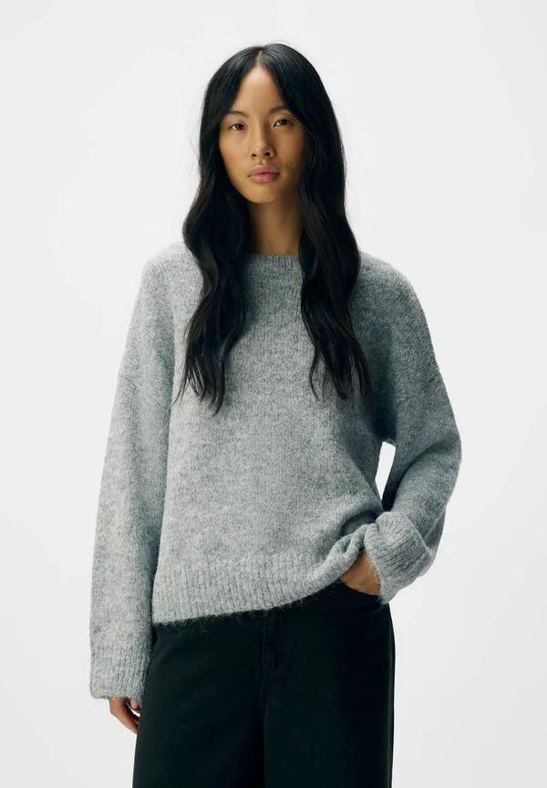 OBJSAGGIA LS LO NOOS - Strickpullover - medium grey melange