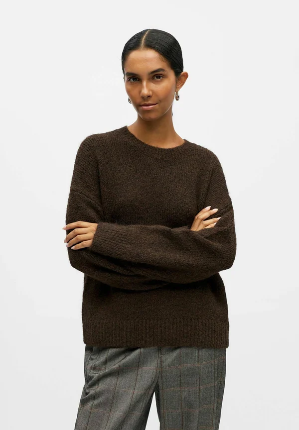 OBJSAGGIA LS LO NOOS - Strickpullover - seal brown