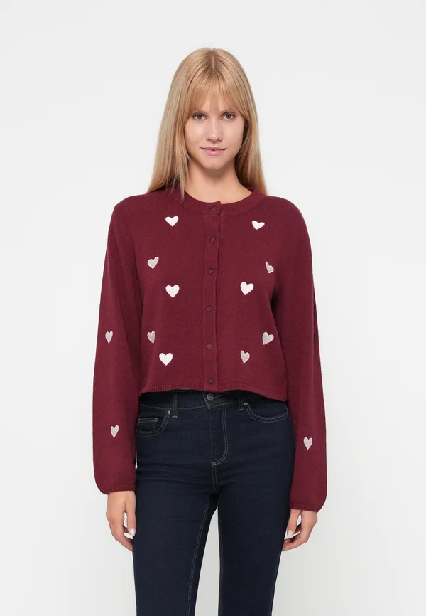 OBJTHESS SLEEVE CARDIGAN - Strickjacke - cabernet/birch