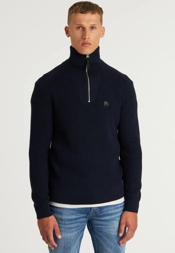 OLIVER HALF ZIP - Strickpullover - dark blue