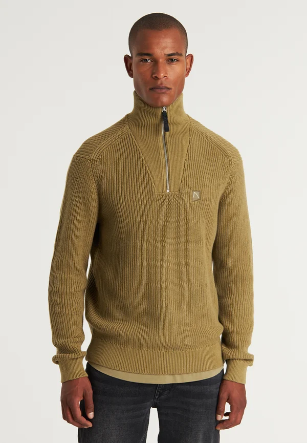 OLIVER HALF ZIP - Strickpullover - dark green