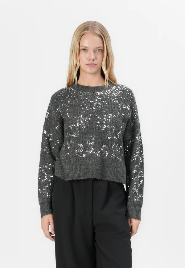 ONLALTA SEQUIN O NECK - Strickpullover - dark grey