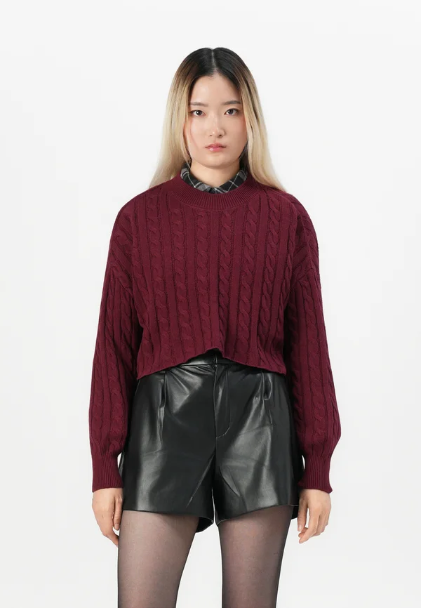 ONLBIRTIE SHORT CABLE O NECK - Strickpullover - dark red