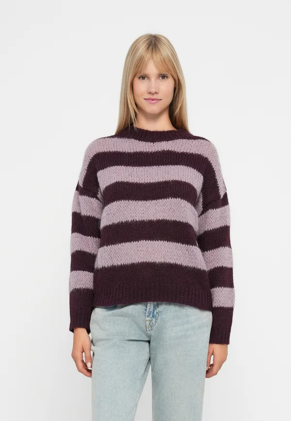 ONLCAMEL LIFE STRIPE O NECK - Strickpullover - winetasting/nirvana