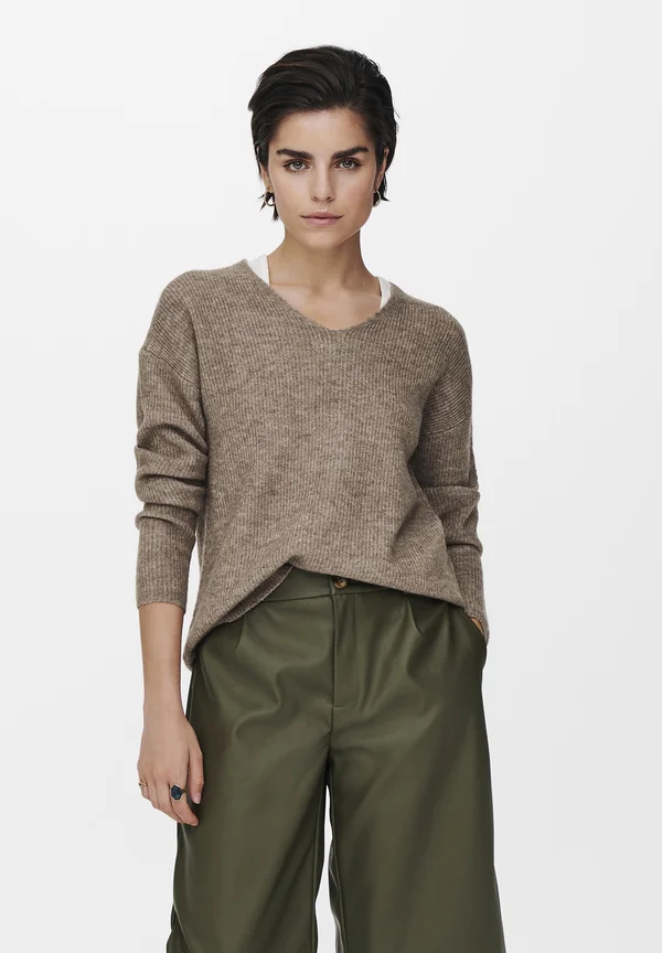 ONLCAMILLA V-NECK L/S NOOS - Strickpullover - caribou