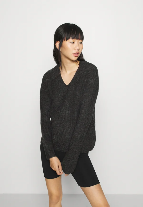 ONLCAMILLA V-NECK L/S NOOS - Strickpullover - dark grey melange