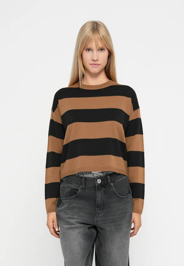 ONLDERRY STRIPE O NECK  - Strickpullover - toasted coconut/black