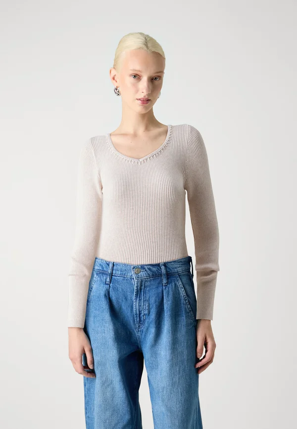 ONLEMMA V NECK PEARL - Strickpullover - pumice stone