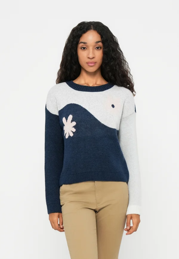 ONLFREESIA FLOWER O NECK  - Strickpullover - night sky/cloud dancer/pink