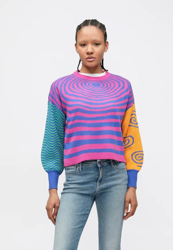 ONLHILLA MIX BOX O NECK - Strickpullover - raspberry rose/amparo blue/kelly green/flame orange