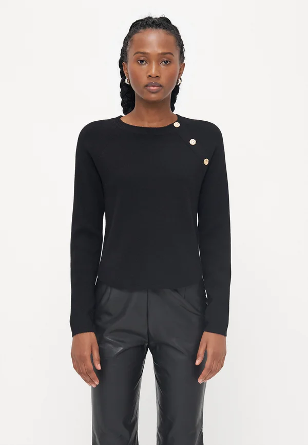 ONLIBI ELLA LS BUTTON O NECK  - Strickpullover - black/gold-coloured
