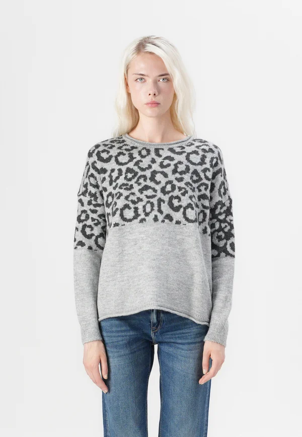 ONLJADE O NECK - Strickpullover - light grey melange pattern:leo/dark grey melange