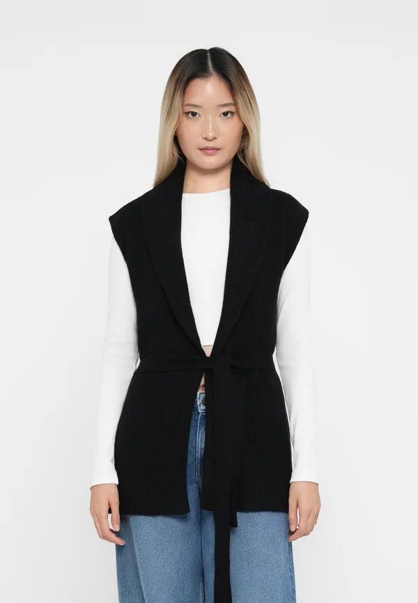 ONLKATIA LONG VEST - Strickjacke - black