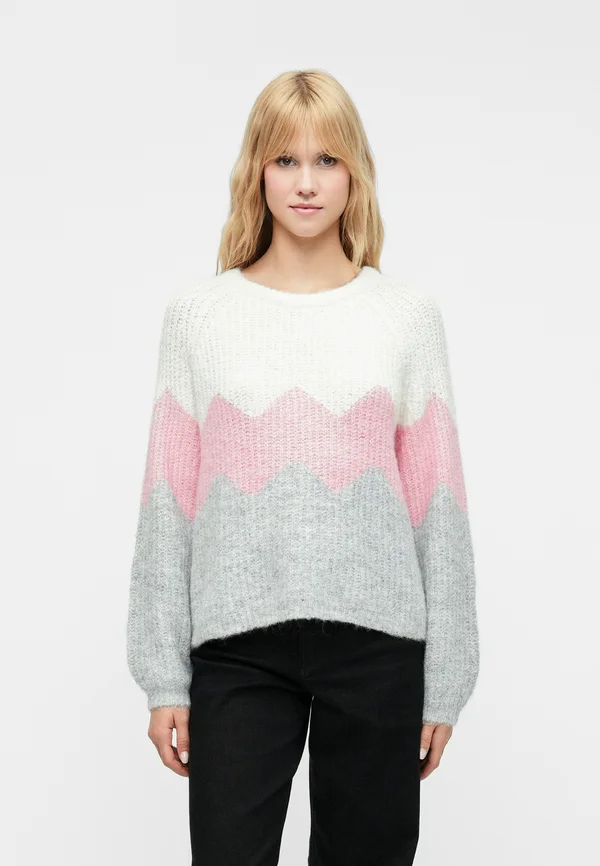 ONLMAE LIFE ZIGZAG O NECK - Strickpullover - babys breath/wild rose melange