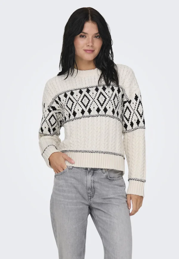 ONLMARENT - Strickpullover - cloud dancer detail black