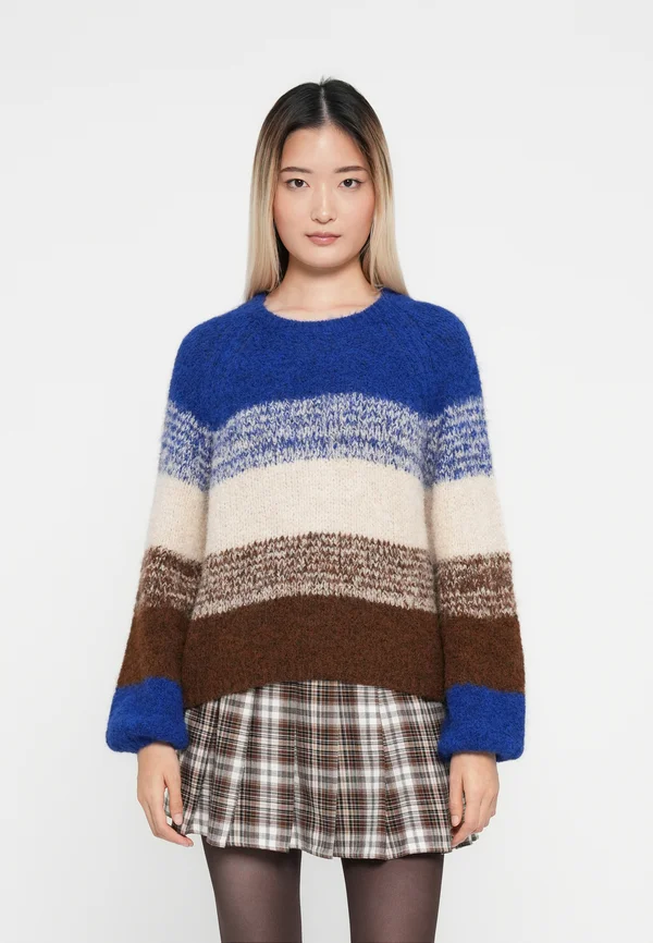 ONLMISTY LIFE STRIPE O NECK - Strickpullover - pumice/emperador