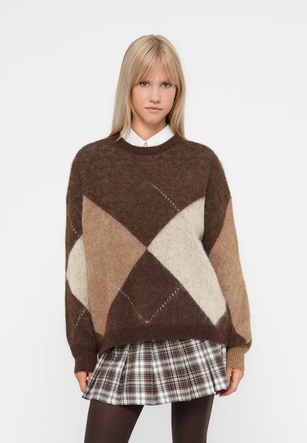 ONLNOEME LIFE O NECK - Strickpullover - chestnut/cocoa creme/biscotti/melange/argyle