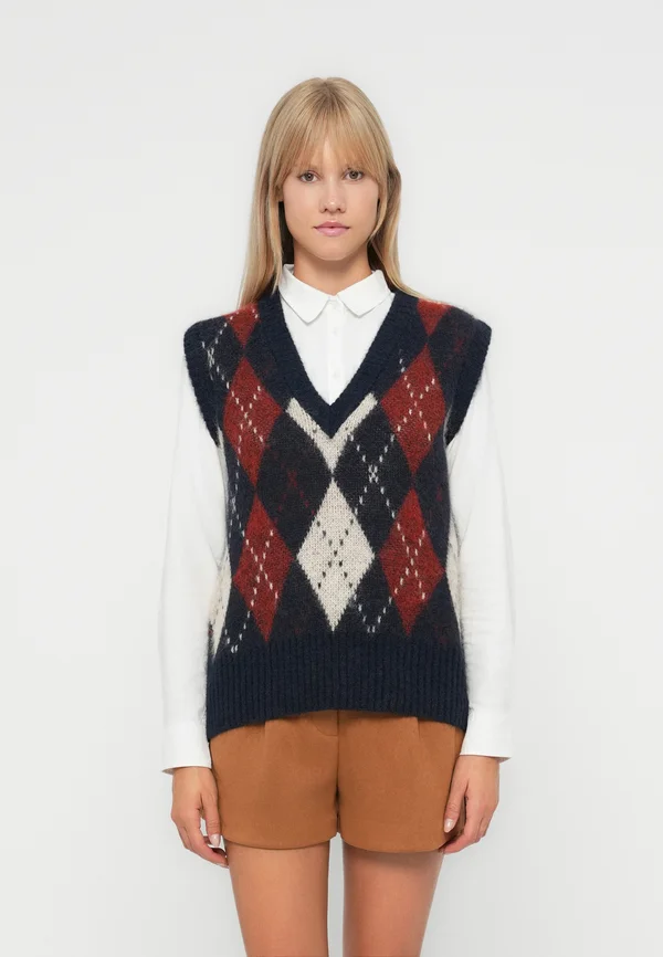 ONLNOEME LIFE V NECK  - Strickpullover - night sky/red ochre/biscotti melange