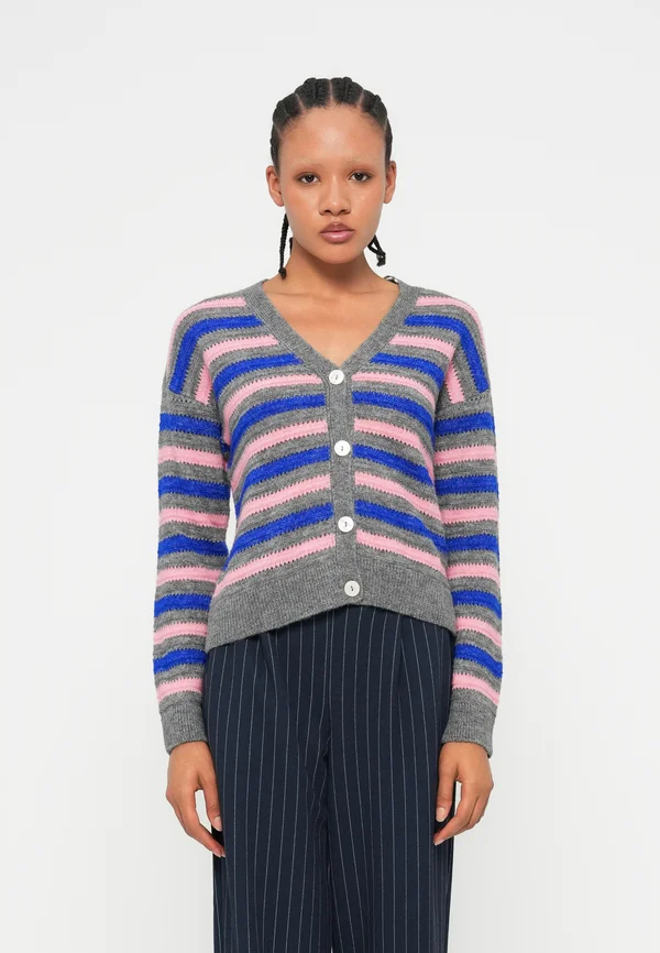 ONLPOPPY - Strickjacke - grey melange/pink/surf the web/mel