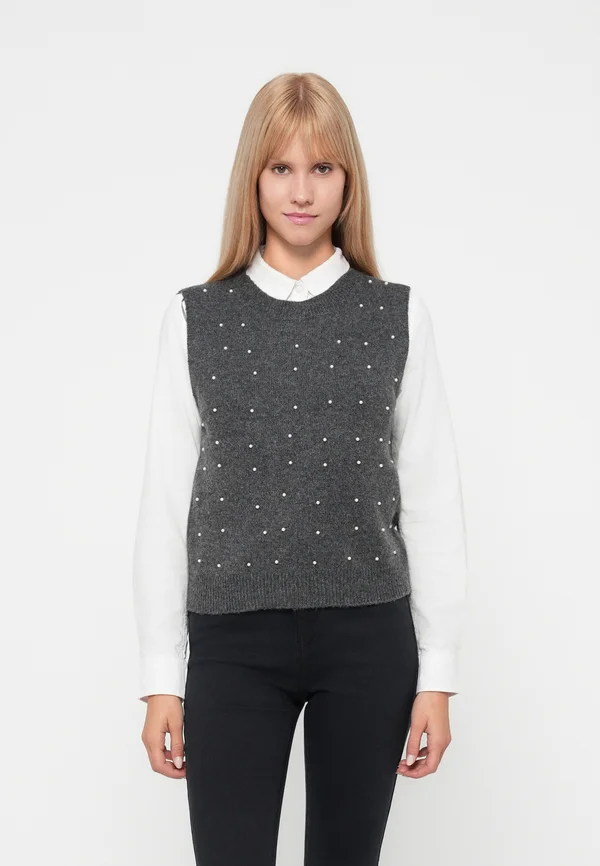ONLRENATA O NECK PEARL  - Strickpullover - dark greymelange