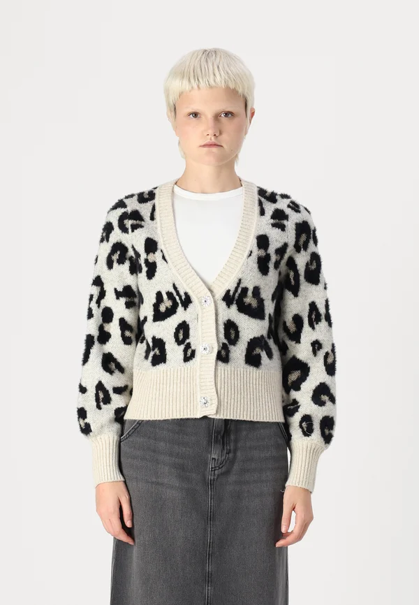 ONLSARA GLITTER - Strickjacke - pumice stone/black/gold glitter