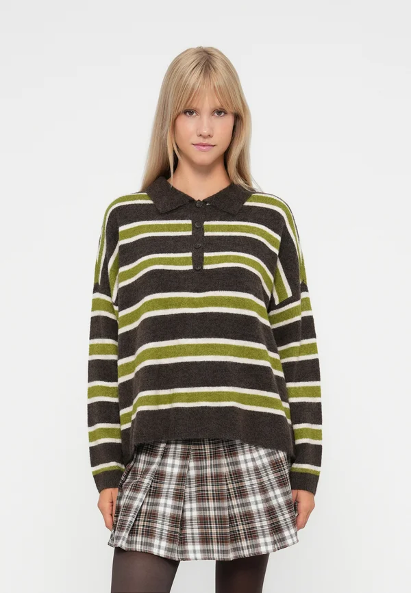 ONLTALIO NECK - Strickpullover - chocolate martini/moss/whitecap gray