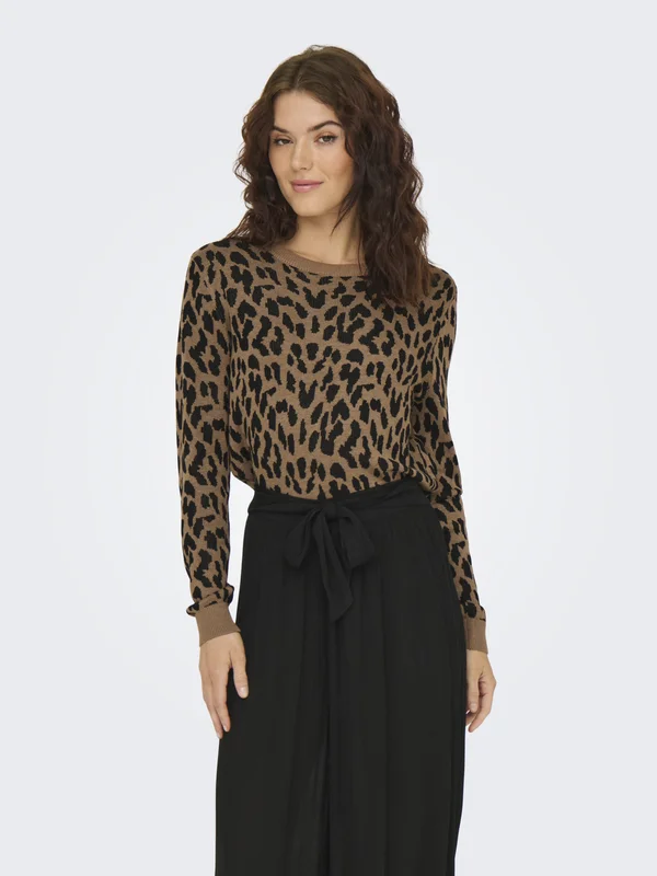 ONLVIENNA LEO O NECK  - Strickpullover - toasted coconut/black