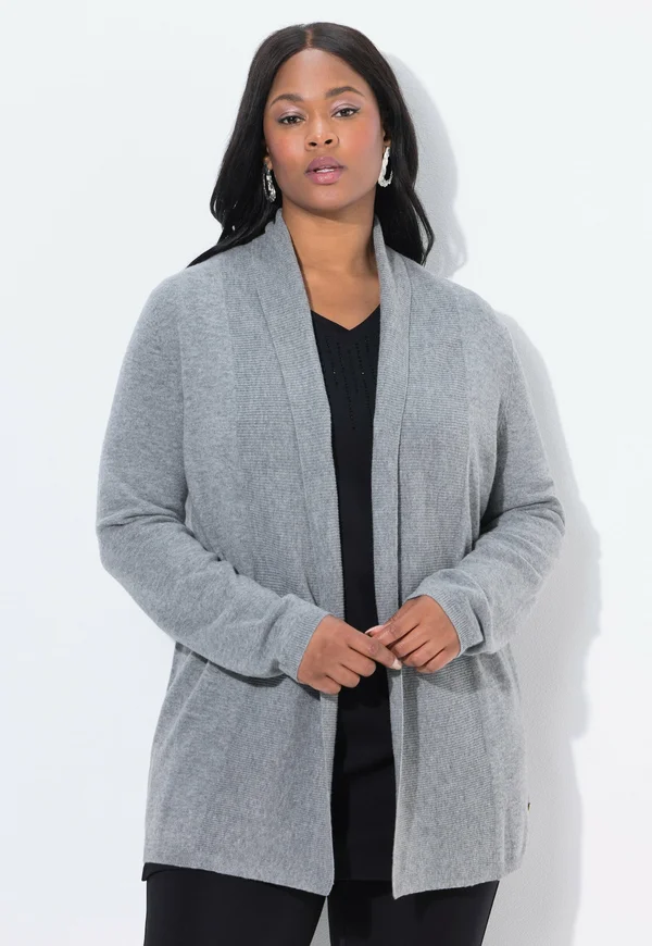 OPEN SHAPE SHAWL COLLAR - Strickjacke - pale mottled grey