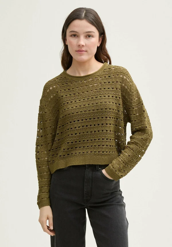 OPEN  - Strickpullover - warm moss green