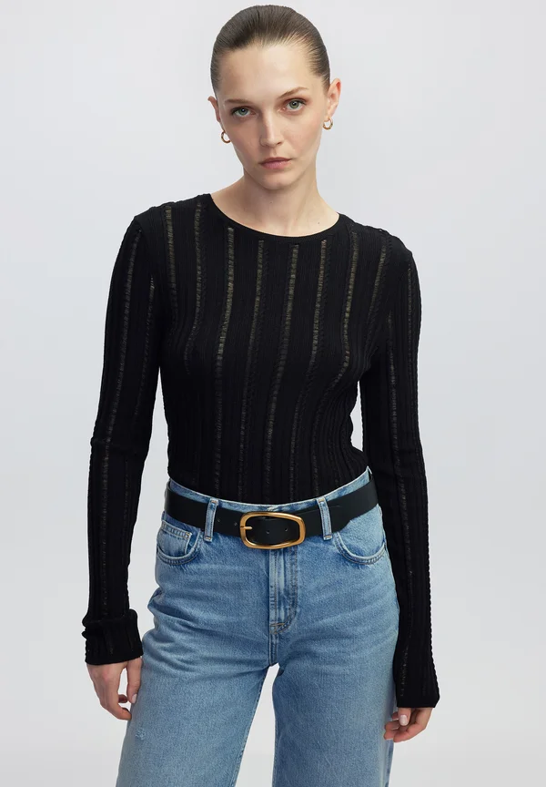 OPENWORK SLIM FIT - Strickpullover - black