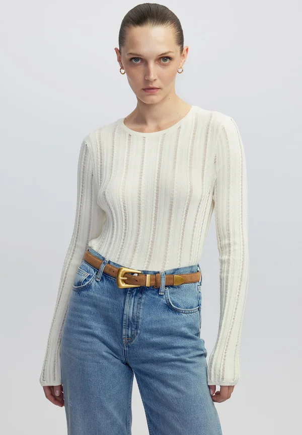 OPENWORK SLIM FIT - Strickpullover - ecru